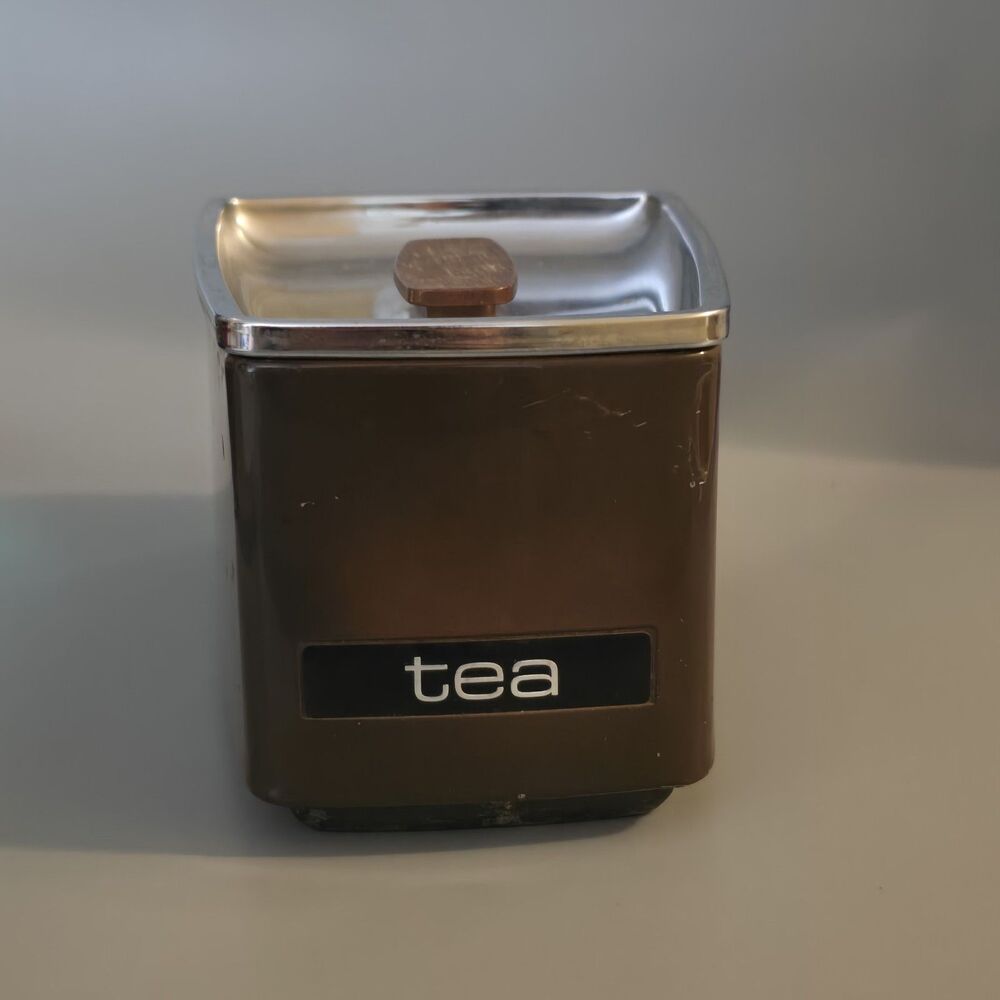 Vintage Lincoln BeautyWare Tea Canister w/ Lid Brown And Chrome
